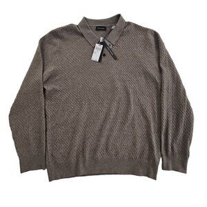 Tahari Textured Henley Sweater Men's Large Taupe NWT Wool Blend Long Sleeve NEW